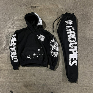 Sudadera con capucha y pantalones de chándal vintage personalizados, conjunto de dos piezas para correr, chándal acampanado con estampado de pantalla Dtg, chándales para hombre con lavado ácido - Product Image 6