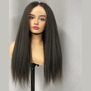 Perruque de cheveux humains denses texturés Yaki Extension de fermeture de dentelle complète droite non traitée cheveux noirs naturels indiens prix de gros - Product Image 1