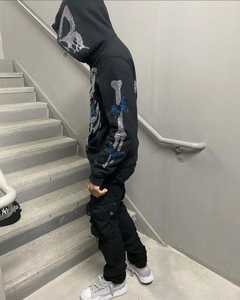 Rhinestone Full Zip Up Streetwear Sudadera con capucha de bolsillo Casual Sudadera con capucha personalizada para hombre Sudadera con capucha unisex - Product Image 2