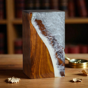 Handcrafted Rosewood Cremation Urn Ocean Wave Resin Inlay Design Memorial <b>Keepsake</b> For Human <b>Ashes</b> - Product Image 6