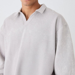 Camiseta de rugby de manga larga de algodón pesado de gran tamaño para hombre Camiseta de corte y costura personalizada en blanco - Product Image 6