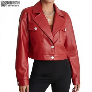 Veste en cuir courte pour femme hiver coupe-vent respirant court élégant logo avant personnalisable - Product Image 1