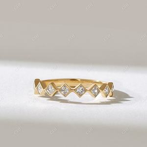 แหวนแต่งงานและงานหมั้นครึ่งครึ่งทำด้วยมือและงานหมั้นหมายและแหวนแต่งงานประดับเพชรธรรมชาติขนาด14K สีเหลืองทอง9ชิ้น - Product Image 6