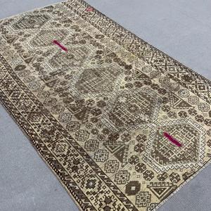 Turkish Vintage Rug, Large 5x8.4 ft (152x256 cm) Rug, <b>Brown</b> Abstract <b>Wool</b> Rug - Product Image 2