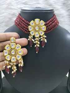 Royal Kundan Beaded <b>Choker</b> Set with <b>Pearl</b> Drops Luxury Real Kundan set for womens and girls - Product Image 2