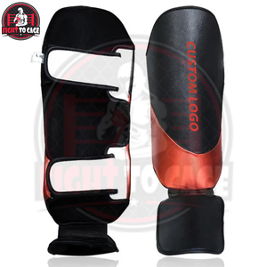 Espinillera de Boxeo Personalizada Negra y Roja con Absorción de Impactos, Ligera, Duradera, de Cuero, con Cierre de Velcro, Equipo de Protección para Entrenamiento - Product Image 2