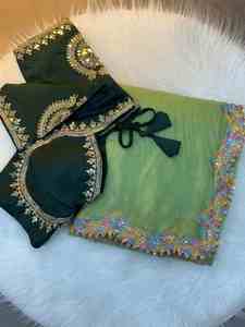 Soft Silk Ethnic Bandana Sabhya Sachi Design Sequins Embroidery Breathable Eco-Friendly Fully Stitched <b>Saree</b> <b>Blouse</b> for All - Product Image 2