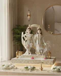Murti en marbre Radha Krishna pour la salle de prière, objets de décoration pour la salle de prière, étagère de temple, vitrine, table, décoration de la maison - Product Image 1