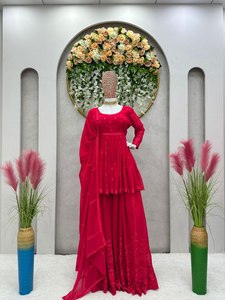 Ropa especial de Sara Ali Khan, la mejor calidad, alta demanda, Georgette Kurtis tradicional india con Palazzo, venta al por mayor - Product Image 3
