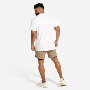 Camisetas de algodón de alta calidad de talla grande 2023 para hombre, ropa de gimnasio con hombros caídos de gran tamaño, ropa de entrenamiento lisa con patrón estampado - Product Image 2