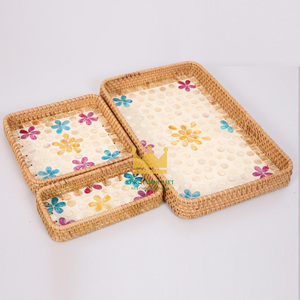 Panier de plateau de décoration de Table de bonbons de fruits de nacre de rotin carré écologique à la mode pour la décoration intérieure - Product Image 5
