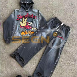 Haute qualité 100% coton hommes personnalisable 2 pièces recadrée Zip survêtement en gros Streetwear survêtement à la mode - Product Image 5