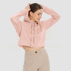 Sudadera con capucha sólida informal para mujer con manga larga sudadera recortada para invierno con cordón de punto con capucha - Product Image 5