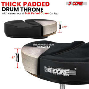5 Core Drum Throne 5 <b>Padded</b> Split Spine Support 4 Legged 350Lb Capacity Black Swivel 360 Degree Rotation Drummer <b>Stool</b> - Product Image 2