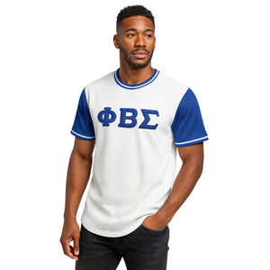 Phi Beta Sigma เสื้อเบสบอลแบบสวมหัวสีขาวแขนสีฟ้า Hbcu เสื้อผ้าพี่น้องกรีกเสื้อยืดตาข่ายโพลีเอสเตอร์100% - Product Image 1