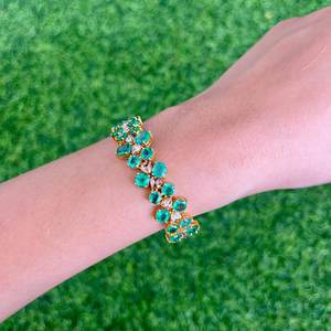 Pulsera DE TENIS esmeralda de oro amarillo de 14 quilates de primera calidad, joyería elegante para mujer, accesorio de lujo cómodo y duradero con estilo - Product Image 5