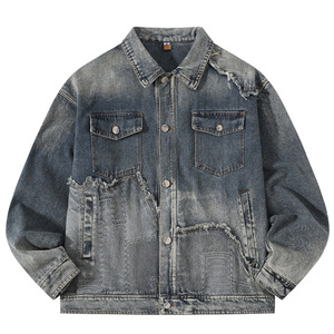 2025 printemps nouveau hommes rétro haute rue Hip Hop Style épissage Denim veste mode américaine avant Logo veste - Product Image 2