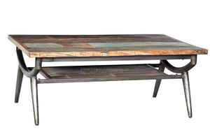 Dessus de table rectangulaire en bois de récupération massif Finition de couleur mélangée Pieds en métal industriel pour la maison Cuisine Salle à manger Salon - Product Image 4