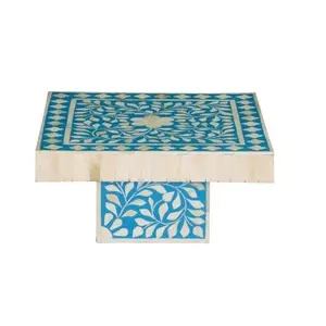 Best Selling Bone Inlay Cake Stand with Single piece and Tier Dessert Stand Cake Platter resin color and square shape