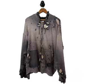 Sudaderas con Capucha Personalizadas Estilo Urbano, con Cierre, Lavado Ácido, Degradado, con Interior de Tela Waffle, Estilo Vintage, para Hombre, Desgastadas y Rotos - Product Image 2