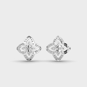 Boucles d'oreilles à tige en argent sterling 925 massif, motif floral vintage, serties de diamants |   Conception en grappe à quatre pétales |   Plaqué rhodium |   Fête d'anniversaire - Product Image 4