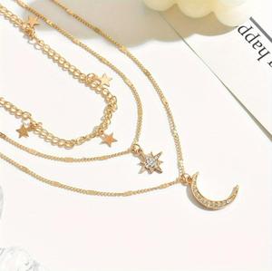 Hot Selling Women's Fashionable Gold Metal Layered Moon Pendant Necklaces - Product Image 3