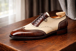 Chaussures habillées en cuir véritable souples et décontractées pour hommes, style brogue à lacets, formelles, de bureau, Oxford plates, rehaussantes, automne - Product Image 4