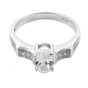 Anillo de Compromiso Ovalado de Platino de 14K con Baño de Rodio Geométrico para Mujer - Product Image 2