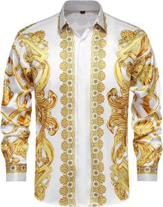 ชุดเดรสพิมพ์ลายทางการสำหรับผู้ชายเสื้อโอเวอร์ไซส์แขนยาวผ้าโพลีเอสเตอร์สำหรับผู้ชาย - Product Image 1