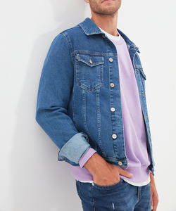 Moda nuevo otoño manga Regular Stand Collar frente Logo chaqueta de mezclilla para hombres barbacoa panadería restaurante Bar servicio - Product Image 6