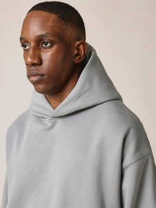 New Sports High Quality Oversized <b>Grey</b> Hooded <b>Sweatshirt</b> Custom Logo 100% Cotton Fleece Winter Drop Shoulder Hoodies <b>Men</b> - Product Image 3