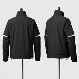 Veste utilitaire noire pour homme, col montant, fermeture éclair, coupe-vent léger, vêtement de sport fonctionnel pour l'extérieur - Product Image 2