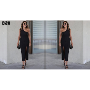 Vestido de crepé JanJan sin mangas con detalle de hombro descubierto para mujer, 38277 - Negro - Product Image 3