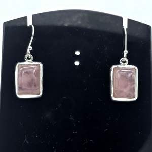 Pendientes de cuarzo rosa hechos a mano en plata de ley 925, joyería colgante de piedras preciosas - Product Image 1