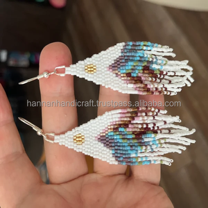 Boucles d'oreilles indiennes faites à la main avec des perles de graines de la meilleure qualité, magnifiques boucles d'oreilles bohèmes en perles de graines, directement de l'usine - Product Image 5