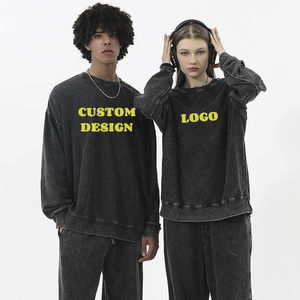 เสื้อฮู้ดดี้ผ้าฝ้ายหนาน้ำหนัก 350GSM ทรงโอเวอร์ไซส์ ล้างสีแบบแอซิดวอช ไม่มีลาย สำหรับผู้ชาย คอกลม ขายส่ง - Product Image 1