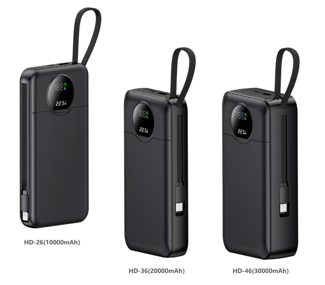 Built in Cable LCD CE ROHS PD22W Mobile Phone Fast Charging Wireless Portable 10000mah 20000mah Powerbank Power Banks