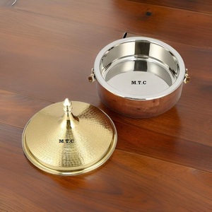 Calentador de alimentos, olla caliente de acero inoxidable, tapa dorada, Base de madera, estilo árabe, plato de servicio de Buffet de lujo, restaurante, boda, catering - Product Image 5