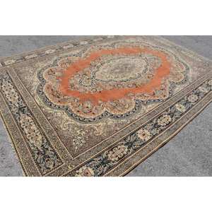 Alfombra turca clásica Vintage de 7 pies, 9 pulgadas, 11 pies, 5 pulgadas, naranja, Beige, estilo bohemio, tejido plano para sala de estar, Material de lana, retales de látex - Product Image 2