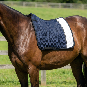 Selle de dressage bleu marine avec panneau contrasté blanc, doublure en maille, rembourrage en coton et mousse pour l'équitation et l'entraînement - Product Image 2