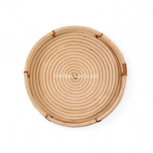 Plateau en rotin tressé naturel de style bohème, fabriqué à la main au Vietnam, design flexible pour servir du café, du thé, des collations, décoration de table élégante - Product Image 2