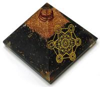 Pyramide d'Orgonite Feng Shui Cube de Metatron avec Figurine en Pierre Gemme Sculptée (Pierre d'Agate Export) - Usage Spirituel, Prix Réduit