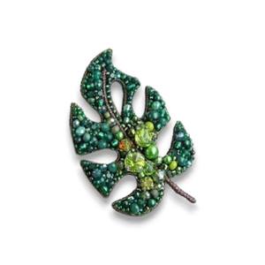 Broche de cobre de hoja con bordado a mano de cristal y diseño de cuentas de alambre de lingotes-Regalo de compromiso de boda para niños - Product Image 1