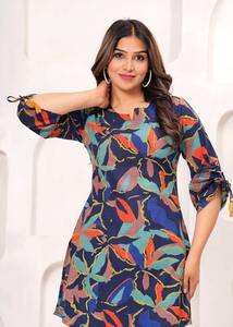 Ensemble pantalon Kurta en coton décontracté, manches trois-quarts longueur genou, vêtements quotidiens pour femmes, un ensemble - Product Image 5