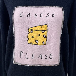Pull en tricot pour <span class=keywords><strong>femme</strong></span> tendance avec motif personnalisé, imprimé dessin animé « Cheese Please », doux et chaud, bleu marine - Product Image 4