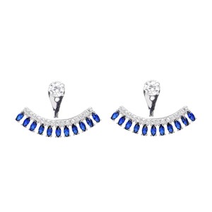 Minimalist Design Ear Jackets Sapphire with Zircon Stone Turkish Handmade Wholesale 925 Sterling Silver <b>Earrings</b> Jewelry - Product Image 1
