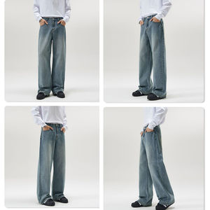 Jeans amples délavés personnalisés Y2K pour hommes, style streetwear, coupe large, rétro, bleu clair, denim droit, pantalon baggy, jeans baggy pour hommes - Product Image 2