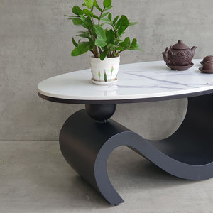 Muebles Modernos para Sala de Estar SOTA, Mesa de Centro Ovalada de 100x50x43cm con Tapa de Piedra y Patas de Hierro, Convertible y Decorativa-TT68267 - Product Image 6