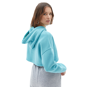 Sweat-shirt à capuche court pour femmes personnalisé 100% coton motif solide décontracté hiver Style avant Logo courte longueur respirant - Product Image 3