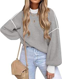 Suéter de manga larga de murciélago de gran tamaño para mujer para otoño 2025, Tops de punto a rayas con cuello redondo para invierno - Product Image 2